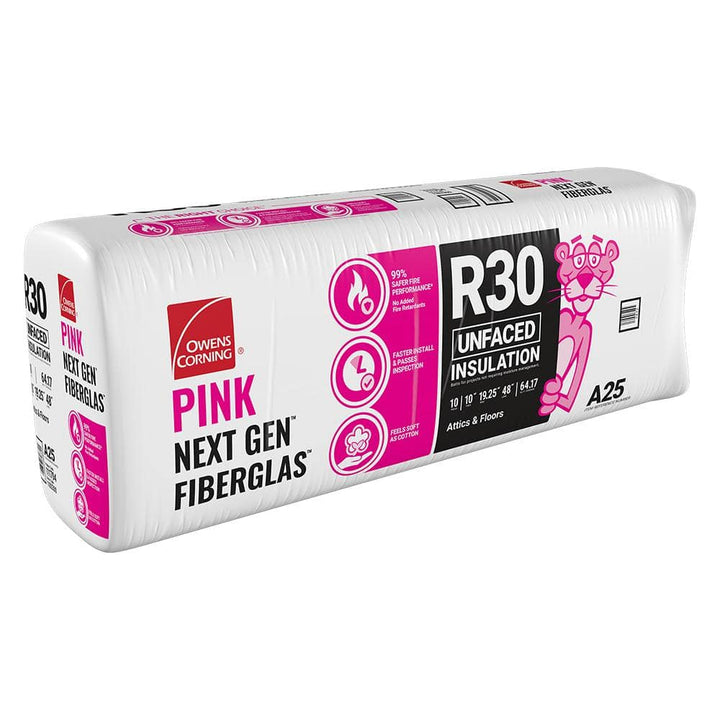 Owens Corning R-30 Unfaced Fiberglass Insulation Batts, 10 pcs, 10 in. x 19.25 in. x 48 in.