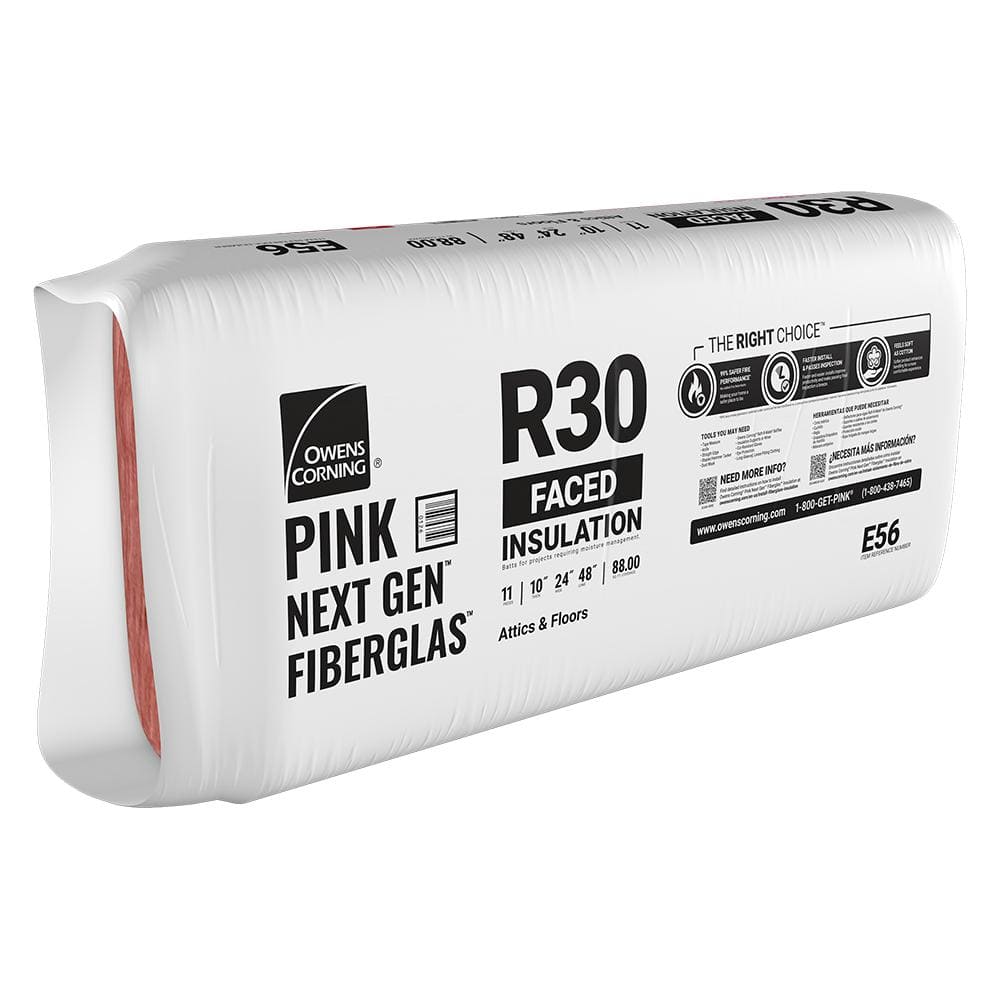 Owens Corning R-30 Kraft Faced Fiberglass Insulation Batts, 10 in. x 24 in. x 48 in. (E56)