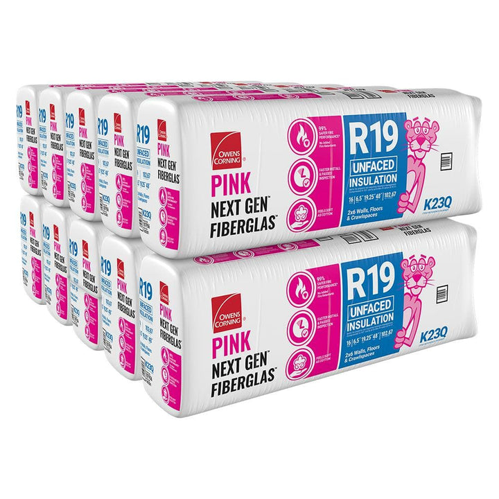 Owens Corning R-19 Unfaced Fiberglass Insulation Batts, 6.5 in. x 19.25 in. x 48 in. (10-Bag Pallet)