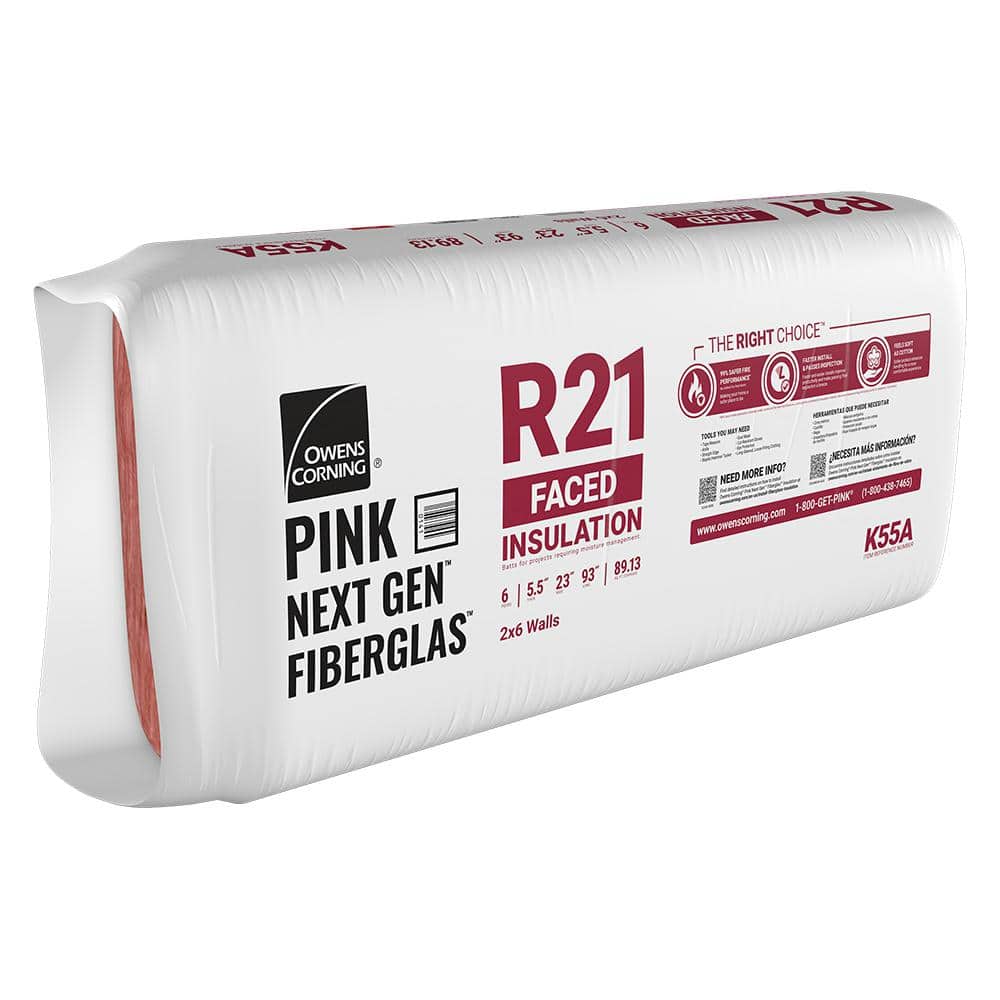 Owens Corning R-21 Kraft Faced Fiberglass Insulation Batts — 5.5 in. x 23 in. x 93 in. (Bag)