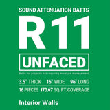 Owens Corning R-11 Unfaced Fiberglass Insulation Batts, 3.5 in. x 16 in. x 96 in. (5 Bags)