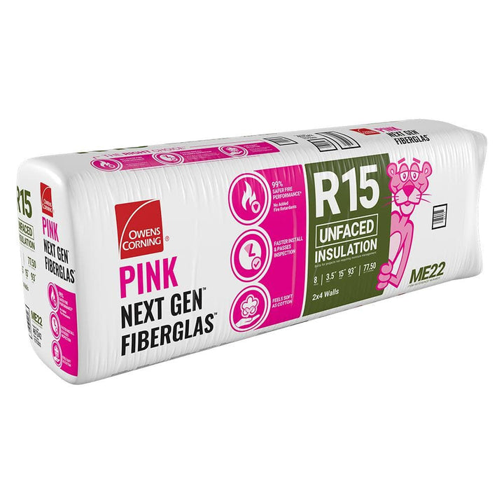 Owens Corning R-15 Unfaced Fiberglass Insulation Batts, 3.5 in. x 15 in. x 93 in., 8 Pieces (77.5 sq. ft./Bag)