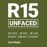 Owens Corning R-15 Unfaced Fiberglass Insulation Batts, 3.5 in. x 15 in. x 93 in., 8 Pieces (77.5 sq. ft./Bag)