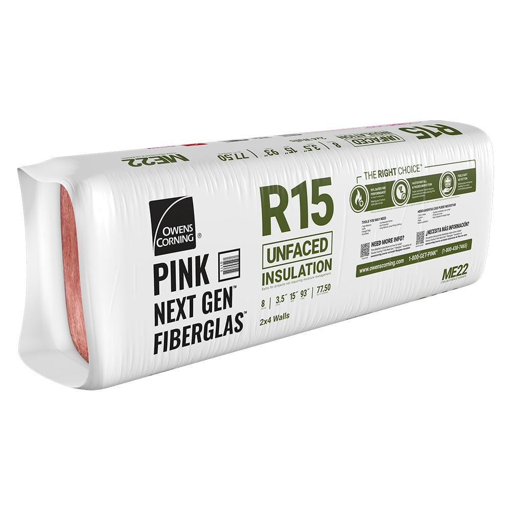 Owens Corning R-15 Unfaced Fiberglass Insulation Batts, 3.5 in. x 15 in. x 93 in., 8 Pieces (77.5 sq. ft./Bag)