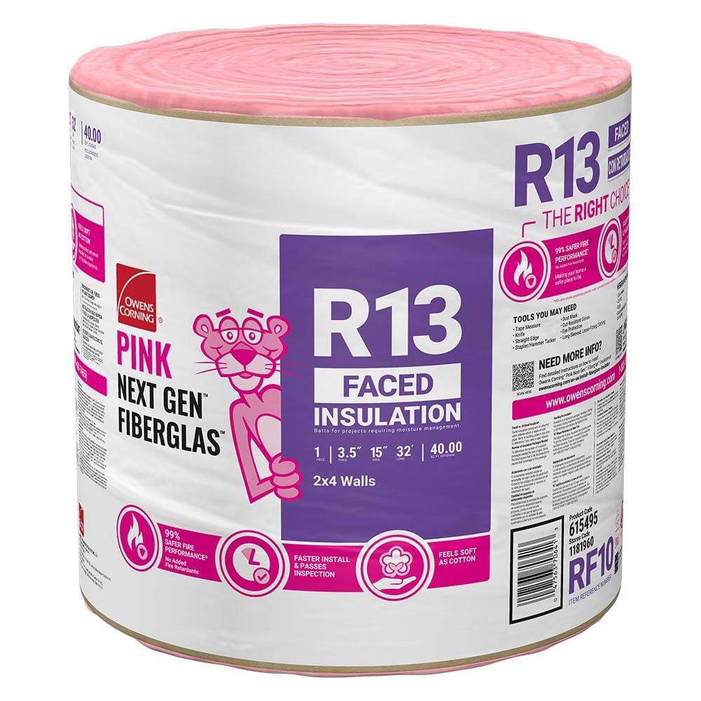Owens Corning PINK EcoTouch R-13 Kraft Faced Fiberglass Insulation Roll, 15 in. x 32 ft., 40 sq. ft.