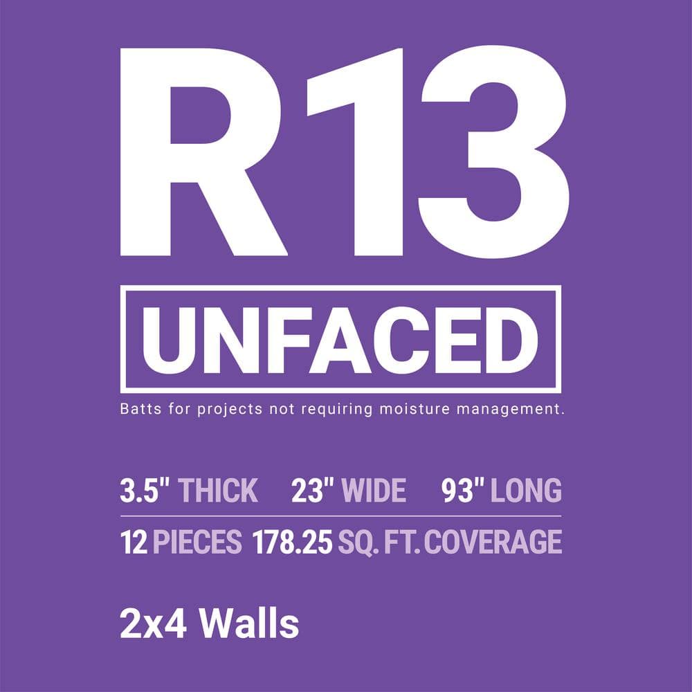 Owens Corning R-13 Unfaced Fiberglass Insulation Batts, 3.5 in. x 23 in. x 93 in. (4 Bags)