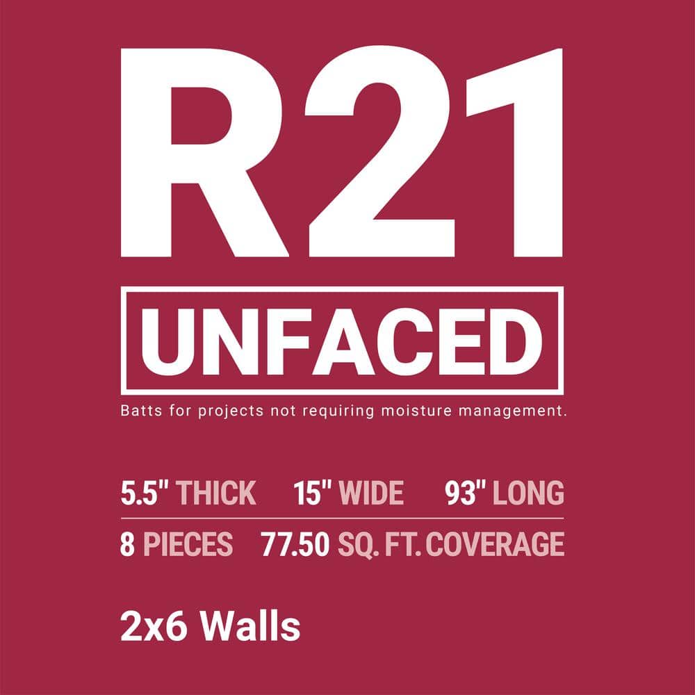 Owens Corning R-21 Unfaced Fiberglass Insulation Batts, 5.5 in. x 15 in. x 93 in. (1 Bag)