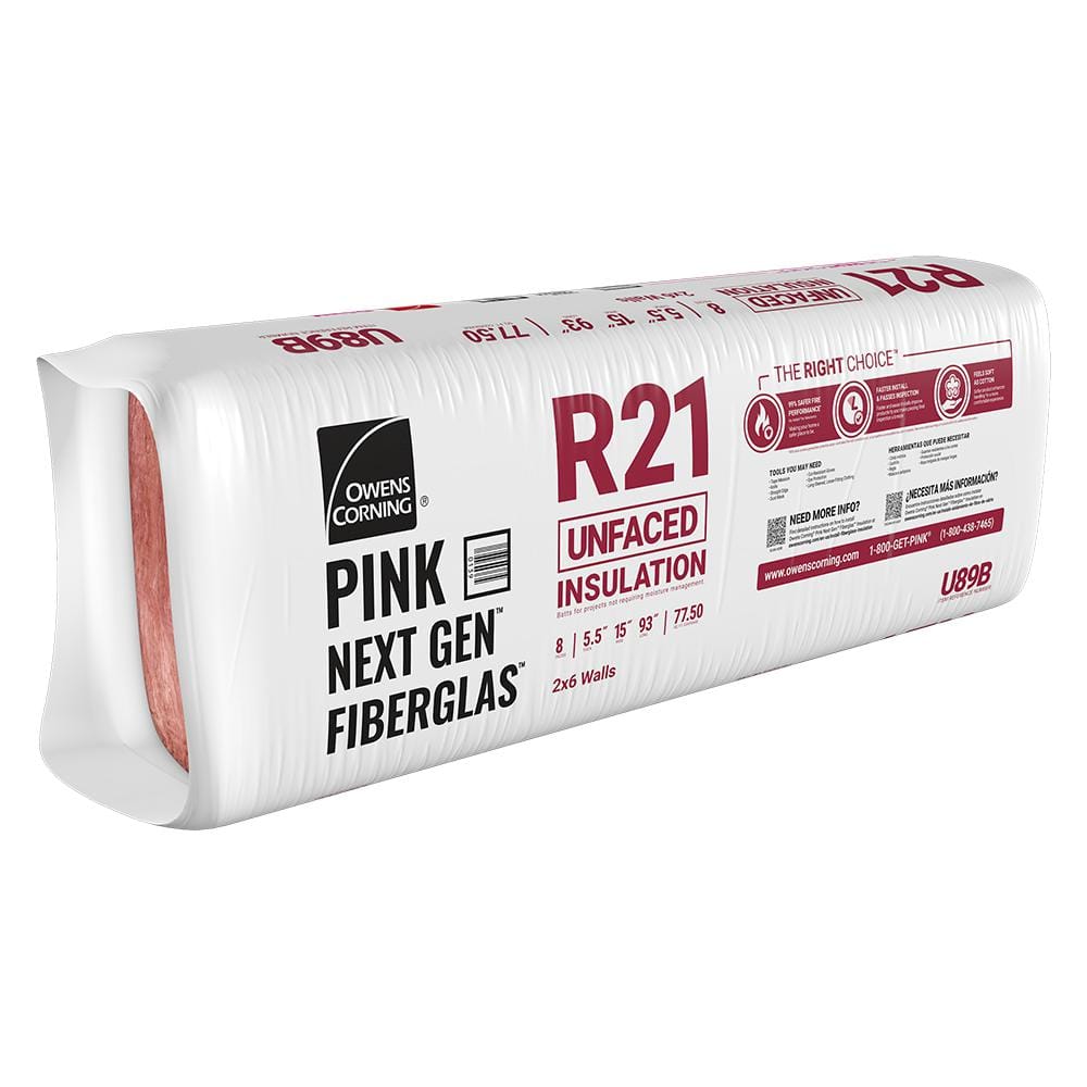 Owens Corning R-21 Unfaced Fiberglass Insulation Batts, 5.5 in. x 15 in. x 93 in. (1 Bag)