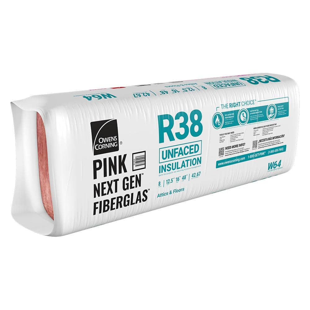 Owens Corning R-38 Unfaced Fiberglass Insulation Batts, 12.5 in. x 16 in. x 48 in. (W64)