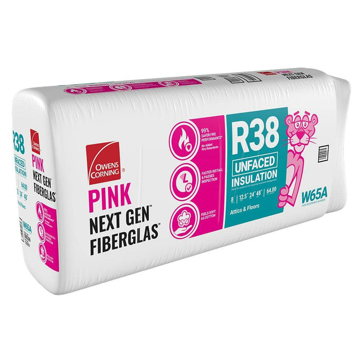 Owens Corning R-38 Unfaced Fiberglass Insulation Batts, 12.5 in. x 24 in. x 48 in. (8-Piece, 64 sq. ft. Coverage)
