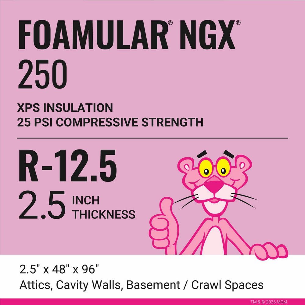 Owens Corning R-12.5 (25 PSI) FOAMULAR NGX 250 XPS Foam Board Insulation, 2-1/2 in. x 4 ft. x 8 ft., Scored Square Edge