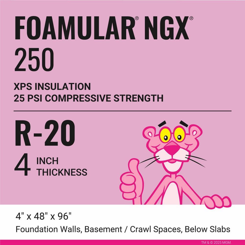 Owens Corning FOAMULAR 250 (25 psi) R-20 XPS Foam Board Insulation, 4 in. x 4 ft. x 8 ft., Square Edge