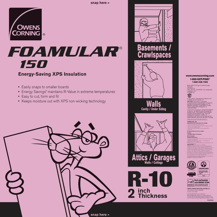 Owens Corning FOAMULAR 150 R-10 (15 PSI) 2 in. x 2 ft. x 8 ft. XPS Rigid Foam Board Insulation