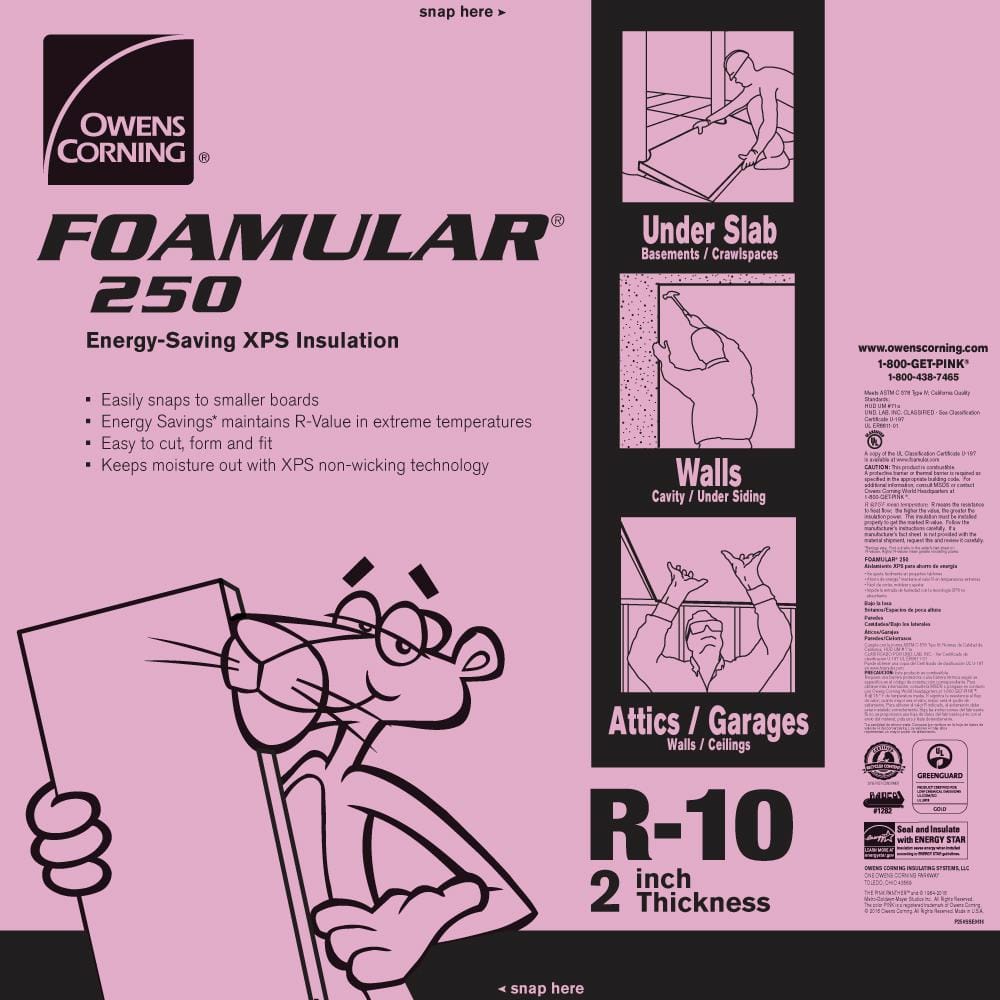 Owens Corning FOAMULAR 250 (25 psi) R-12.5 XPS Foam Board Insulation, 2-1/2 in. x 4 ft. x 8 ft., Scored Square Edge