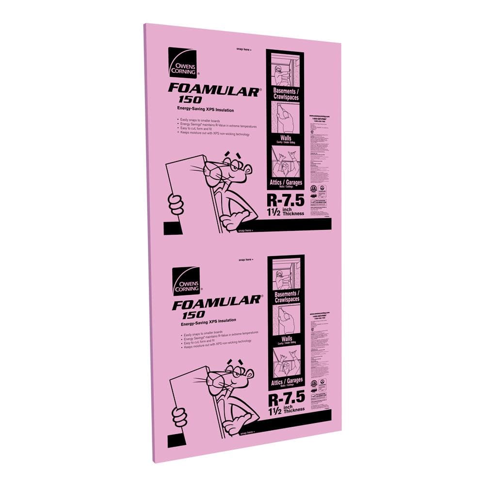 Owens Corning® FOAMULAR® 150 XPS Foam Board Insulation, R-7.5, 1-1/2 in x 4 ft x 8 ft, Scored Square Edge (15 PSI)