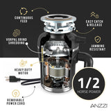 ANZZI MEDUSA 1/2 HP Continuous Feed Undersink Garbage Disposal, GD-AZ212