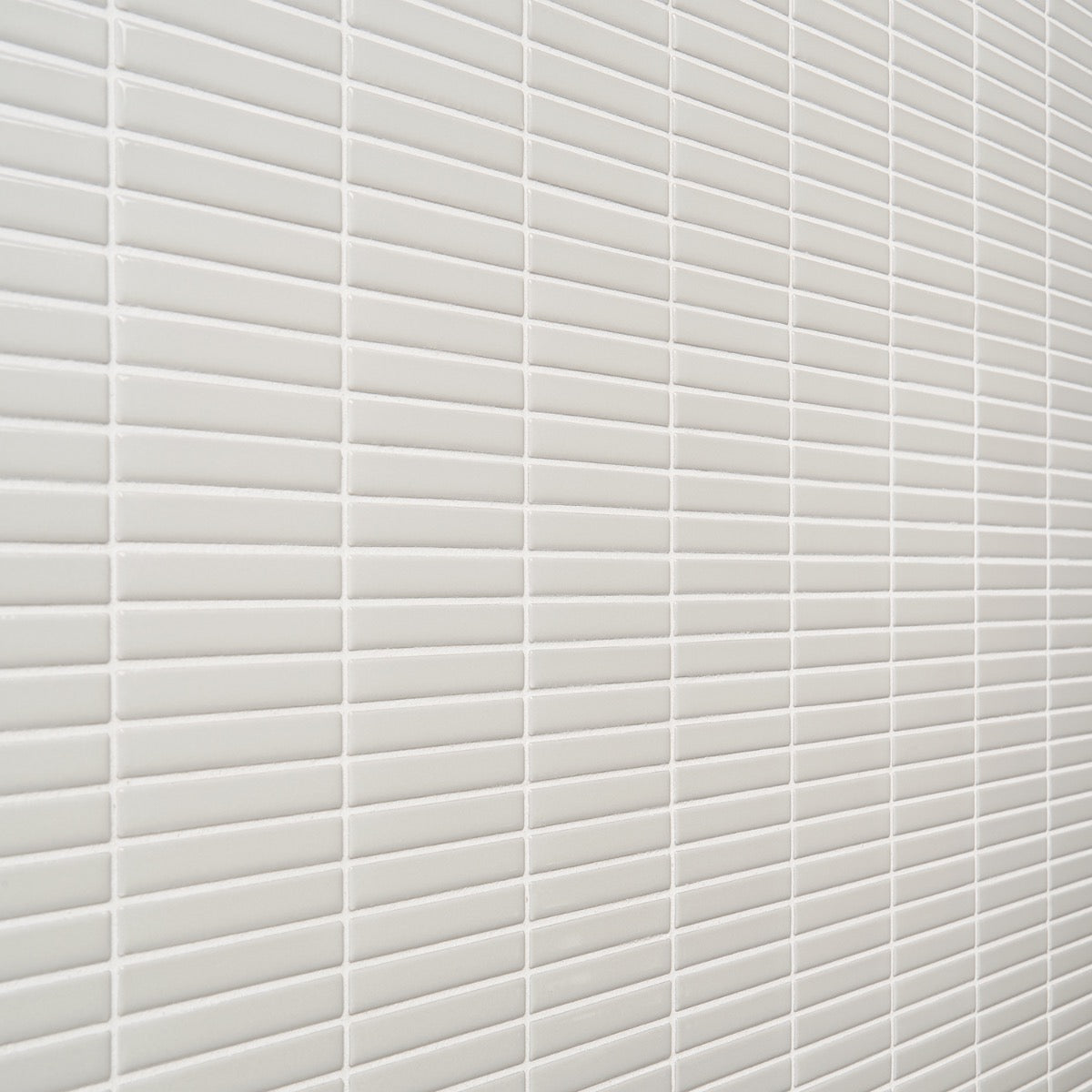 Kai White Glossy Porcelain Mosaic Tile - 1x4" Tri-Stacked Design