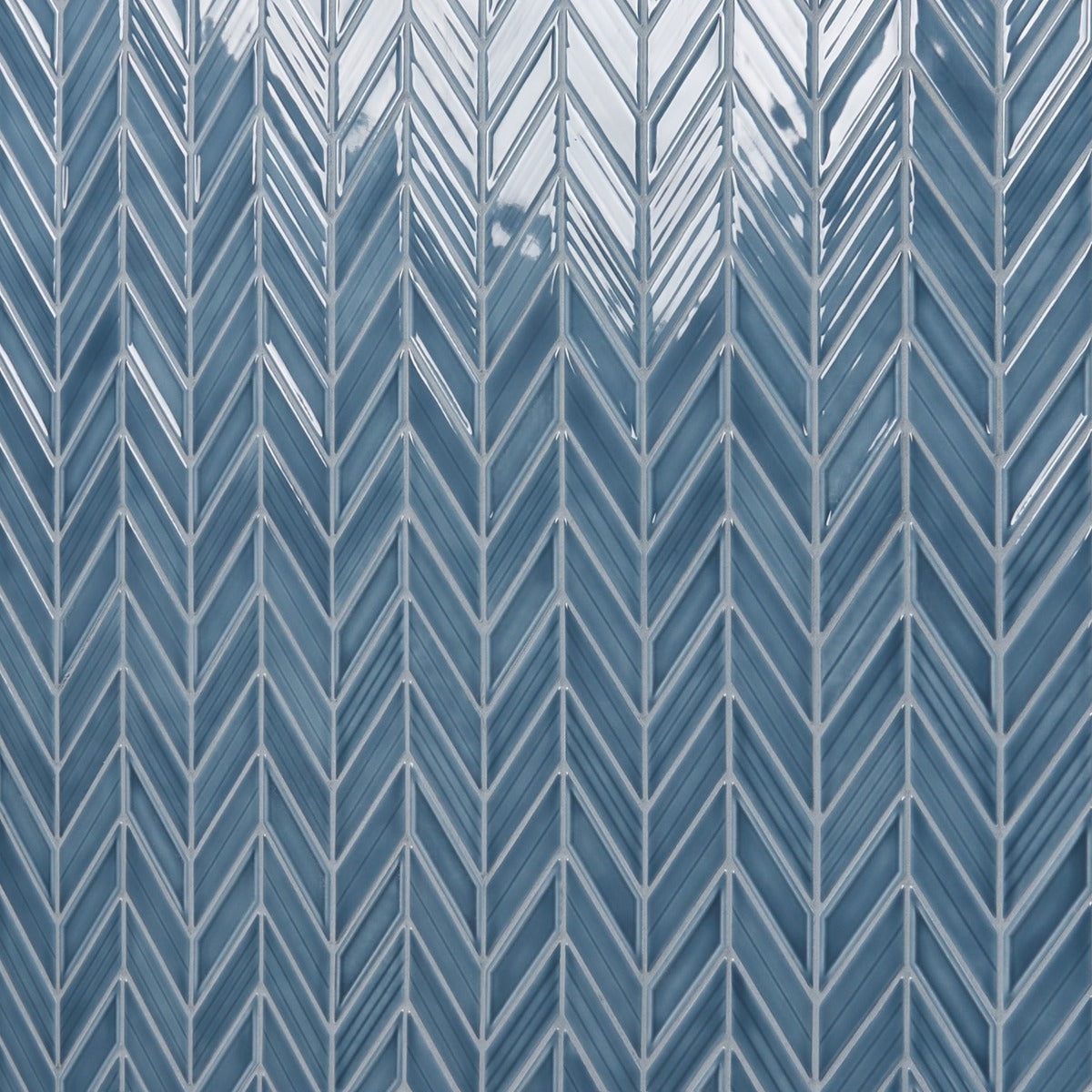 Brookline Chevron Coastal Blue 1x5 Glossy Ceramic Mosaic Tile