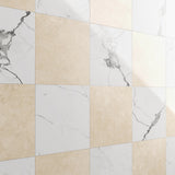 Fortunato Calacatta and Marfil 12x12 Polished Porcelain Checkerboard Tile