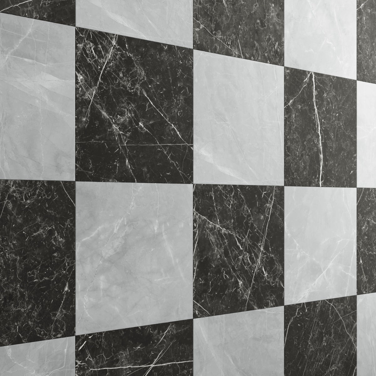 Fortunato Amani Gray and Nero Marquina Black 12x12 Matte Porcelain Checkerboard Tile