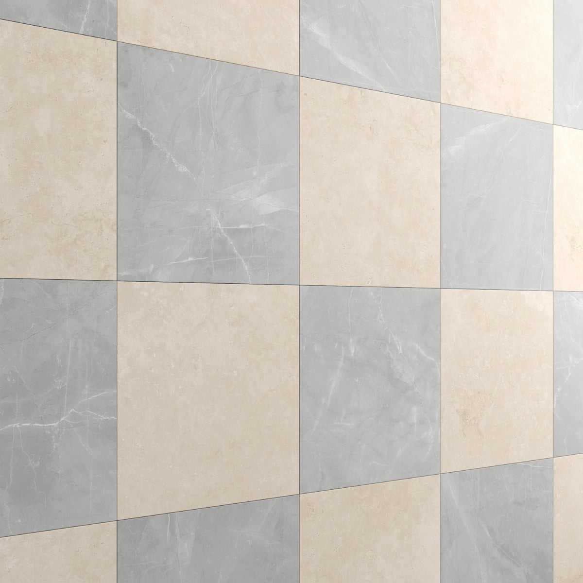 Fortunato Marfil Beige and Amani Gray 12x12 Matte Porcelain Checkerboard Tile