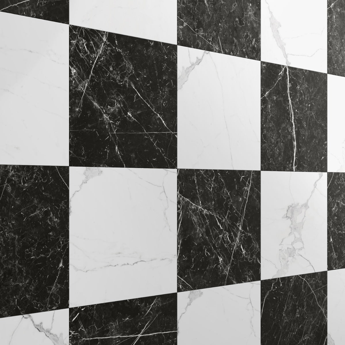 Fortunato Calacatta and Nero Marquina 12x12 Matte Porcelain Checkerboard Tile