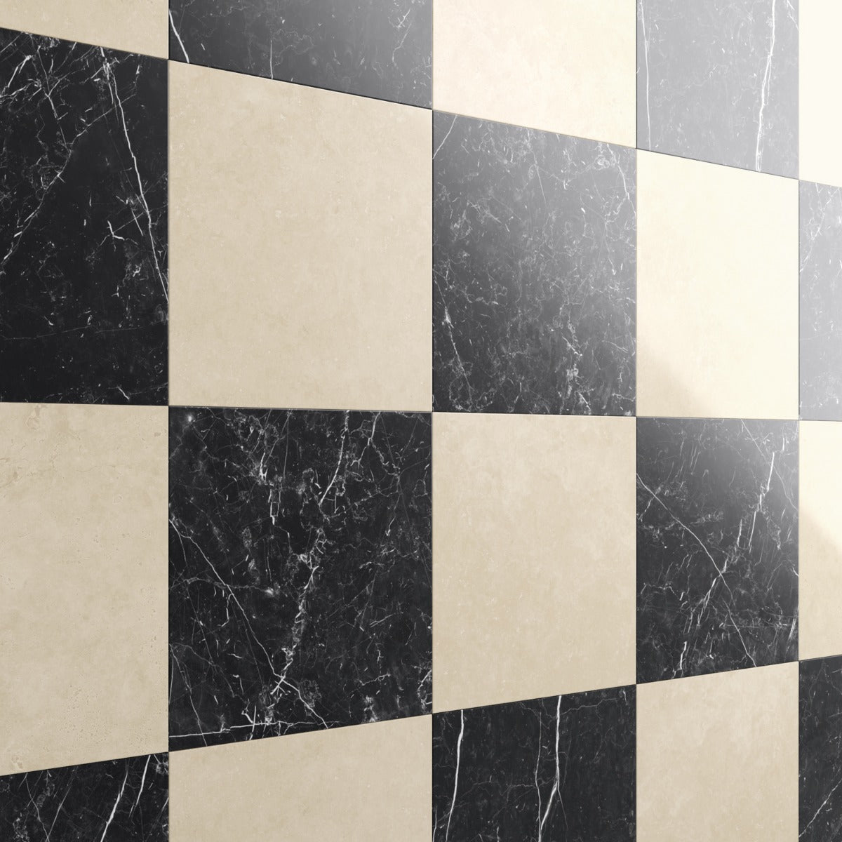 Fortunato Checkerboard Porcelain Tile - 12x12 Polished Marble Look