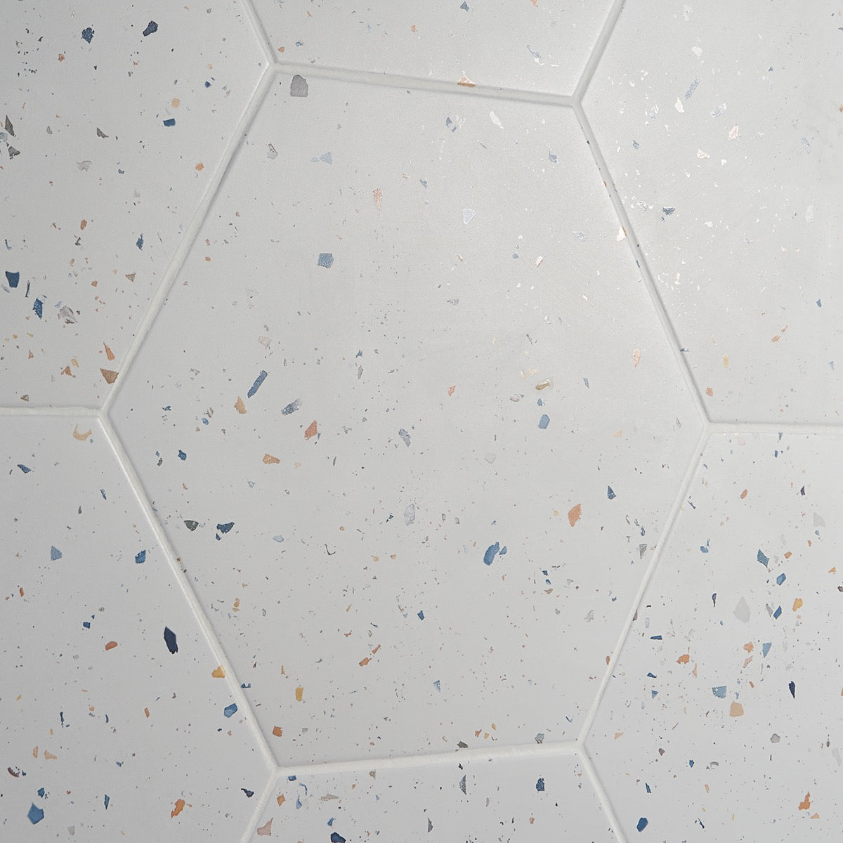 Six Hexagon Multi White Matte Porcelain Tile - 12.5" Terrazzo Look