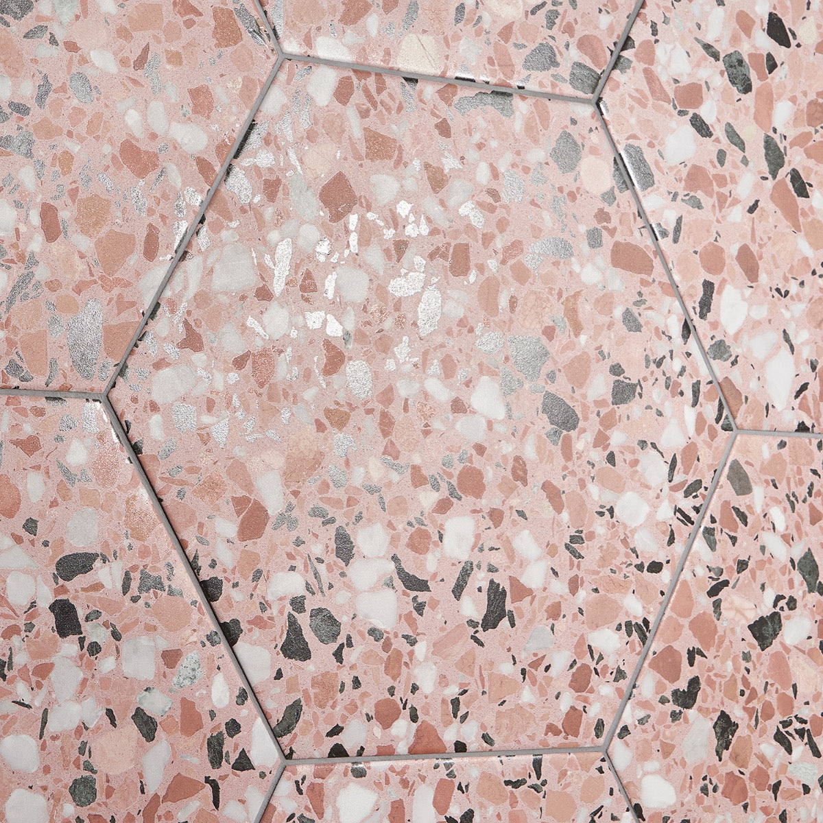 Lux Tile Six Hexagon Earth Pink 12.5" Terrazzo Look Matte Porcelain Tile
