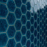Breeze Ocean Blue 4.5" Hexagon Crackled Glossy Porcelain Tile by Lux Tile