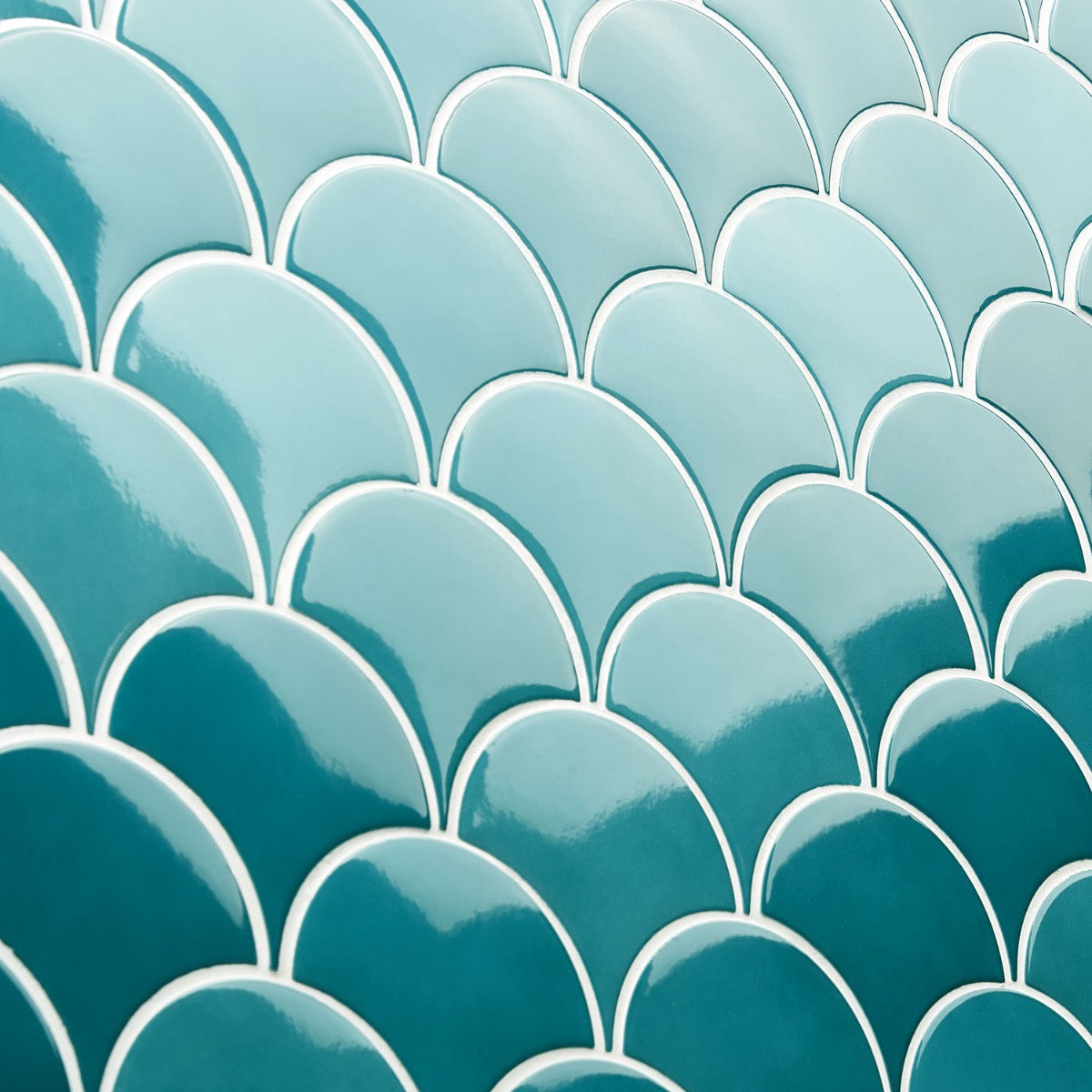 Highwater Teal 5" Fish Scale Polished Ceramic Wall Tile