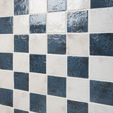 Greta Checkerboard Midnight Blue and Seashell White 5x5 Glossy Textured Porcelain Tile