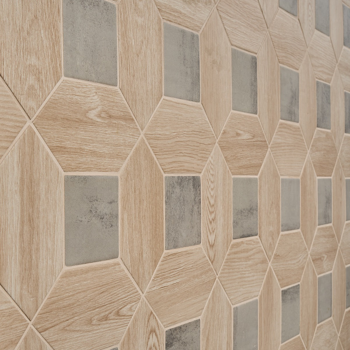Morocco Oak Beige and Dove Gray Porcelain Tile - Square and Picket Shapes