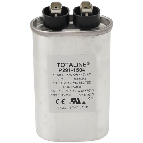 Carrier P291-1504 capacitor - front view (Type: Single; Voltage: 440v)