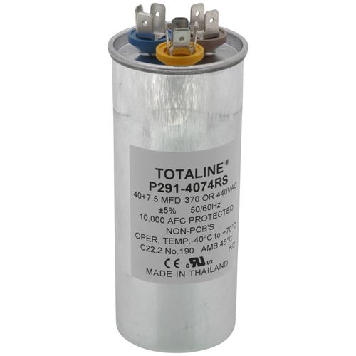 Carrier P291-4074RS capacitor - front view (Voltage: 440V; MFD: 40/7.5)