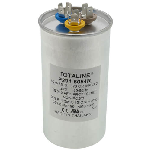Carrier P291-6054R capacitor - front view (Type: Dual; Voltage: 440v)