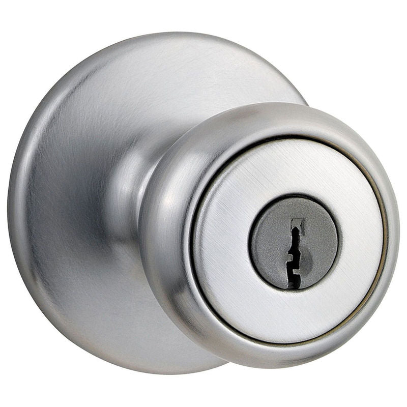 Kwikset Tylo Satin Chrome Entry Knob, ANSI/BHMA Grade 3, Fits 1-3/4 in Doors