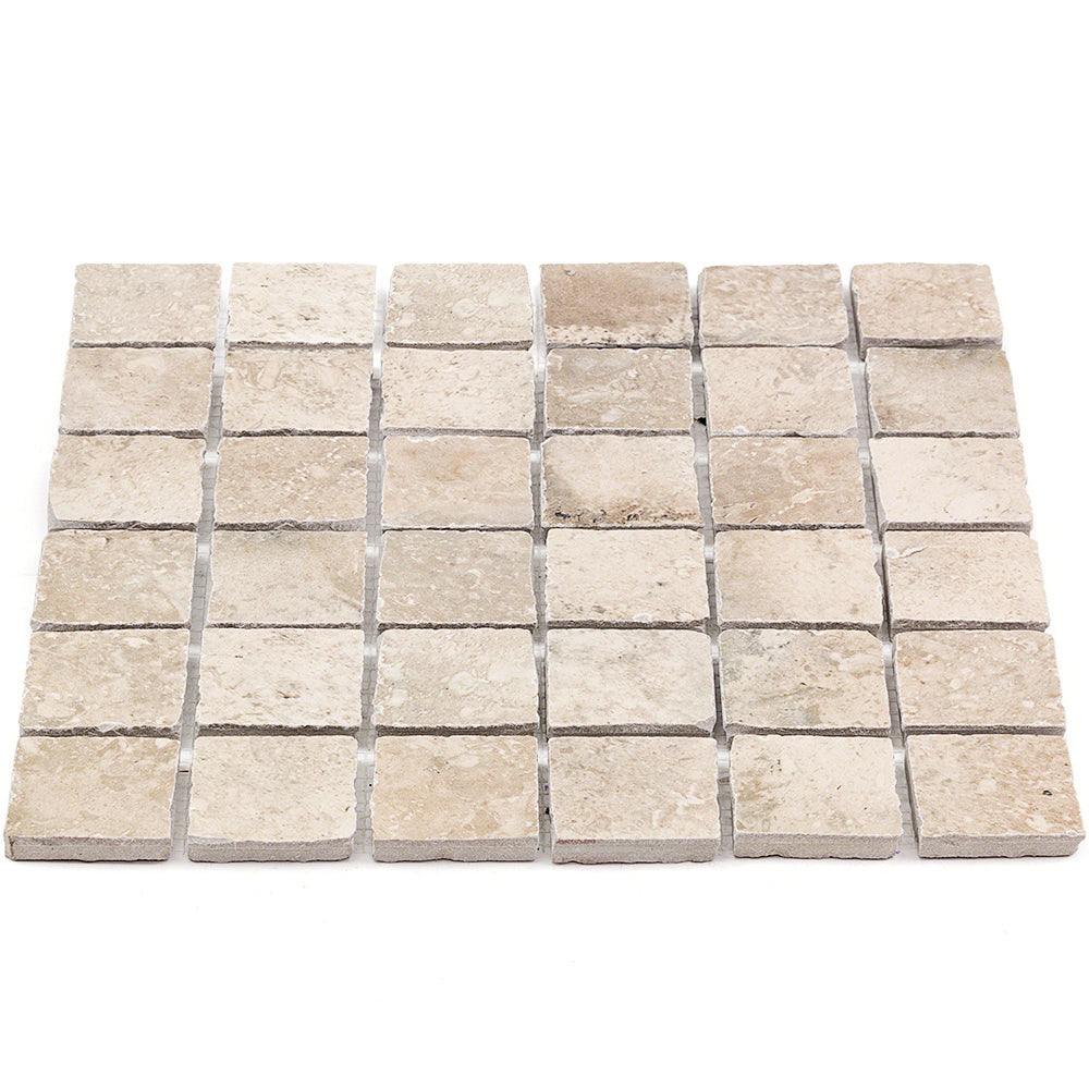 Seville Delfi Beige 2x2 Porcelain Mosaic Tile - Travertine Look