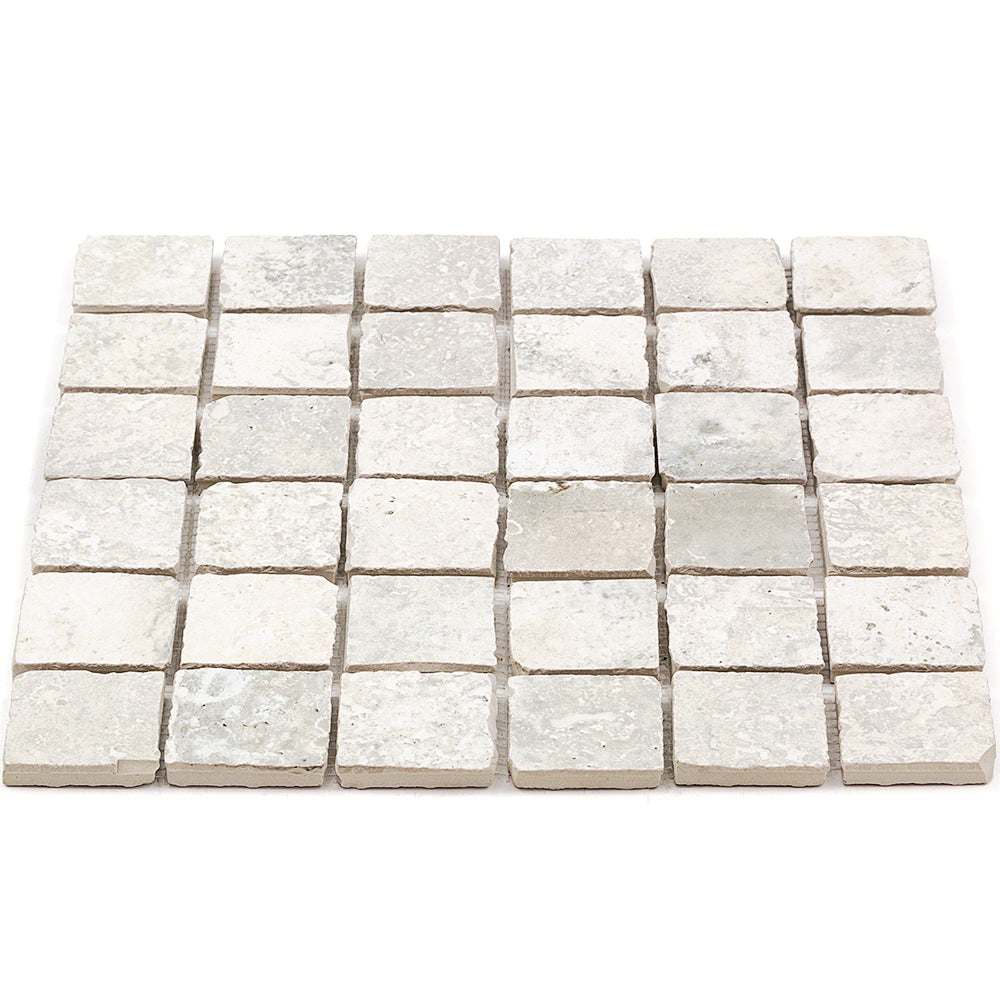 Seville Olimpia White 2x2 Porcelain Mosaic Tile - Travertine Look