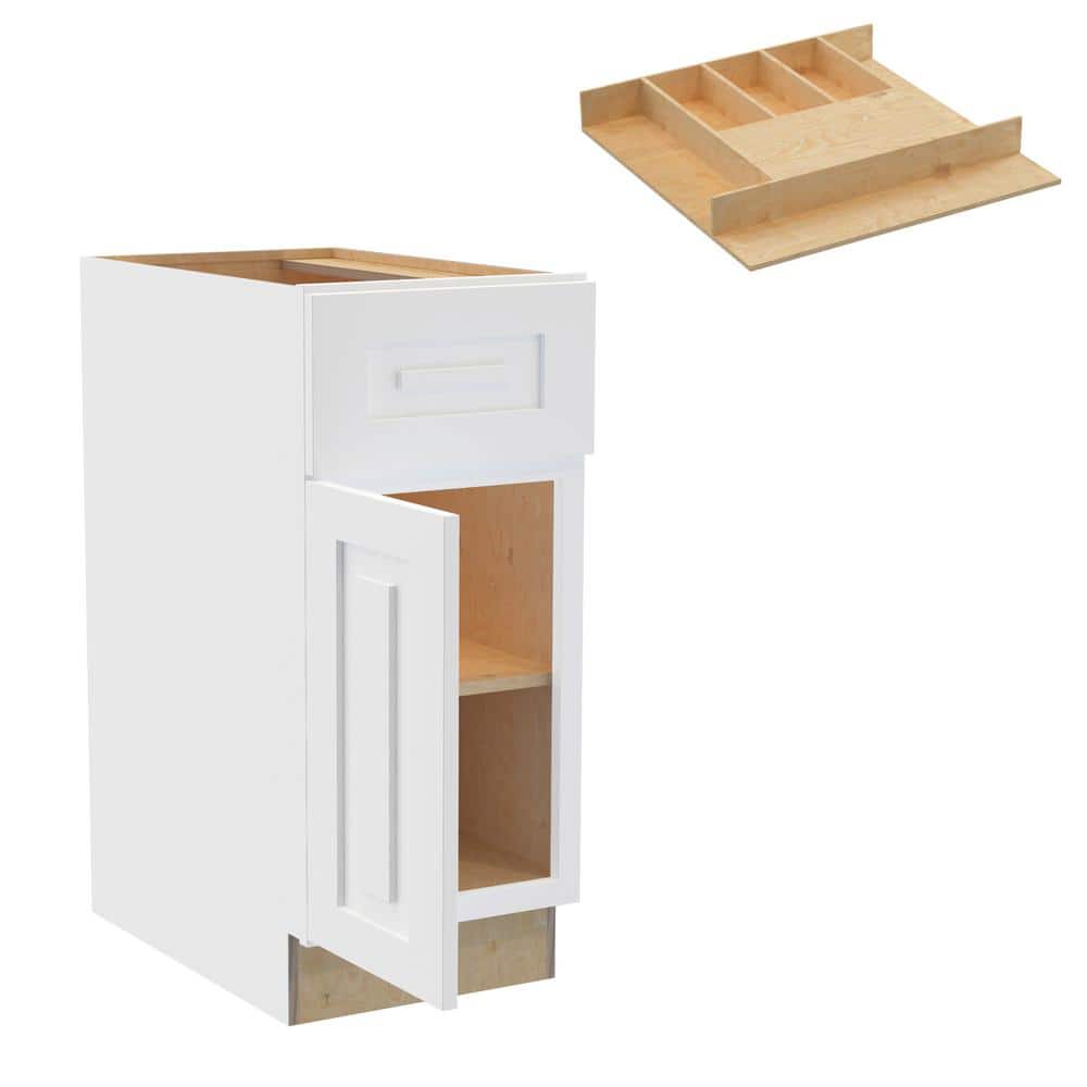 Home Decorators Collection Grayson 15 in. W x 24 in. D x 34.5 in. H Assembled Plywood Base Kitchen Cabinet in Pacific White with Cutlery LH