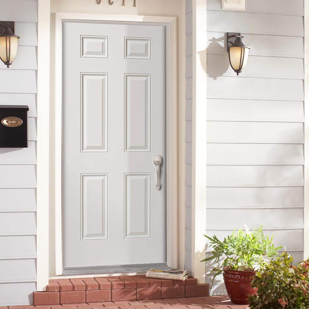 Masonite 32 in. x 80 in. Utility 6-Panel Left-Hand Inswing Primed Steel Prehung Front Exterior Door with Brickmold