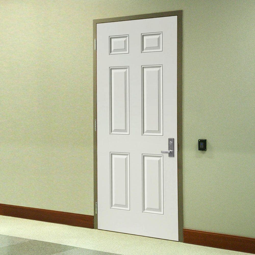 Masonite Utility 6-Panel Primed Steel Prehung Front Door, No Brickmold, Right-Hand Inswing, 32 in. x 80 in.
