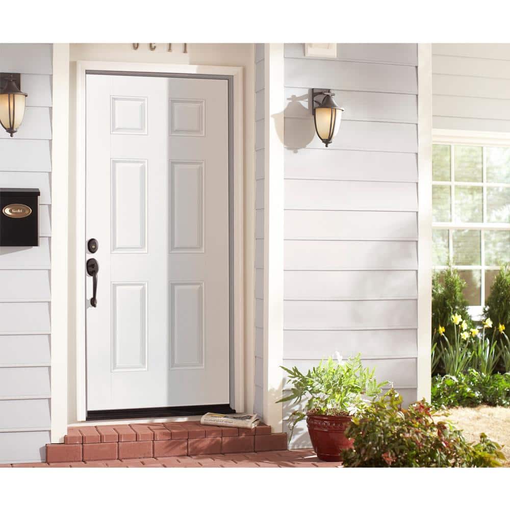 Masonite Utility 6-Panel Primed Steel Prehung Front Door, No Brickmold, Right-Hand Inswing, 36 in. x 80 in.
