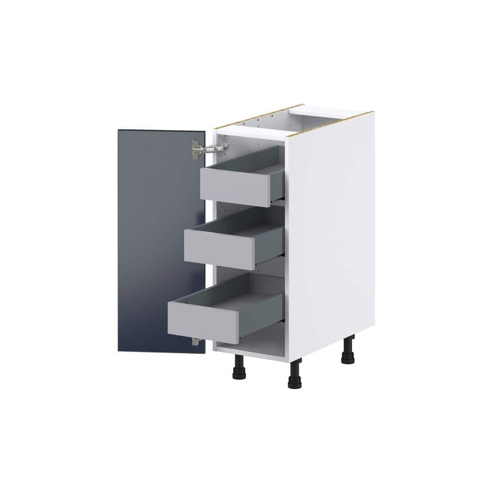 J COLLECTION Devon 12 in. W x 24 in. D x 34.5 in. H Painted Blue Shaker Assembled Base Kitchen Cabinet with 3 Inner Drawers