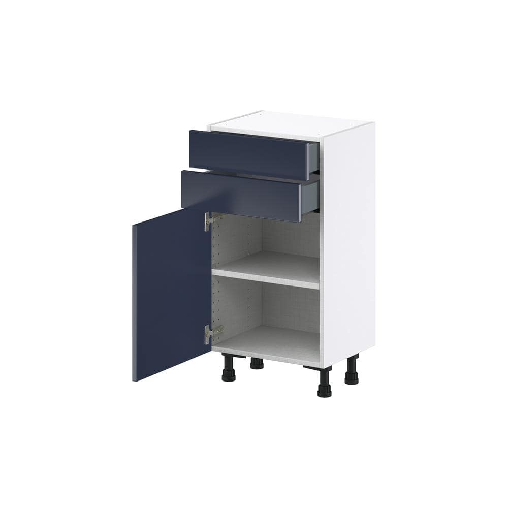 J COLLECTION 18 in. W x 14 in. D x 34.5 in. H Devon Painted Blue Shaker Assembled Shallow Base Kitchen Cabinet with 2 Drawers