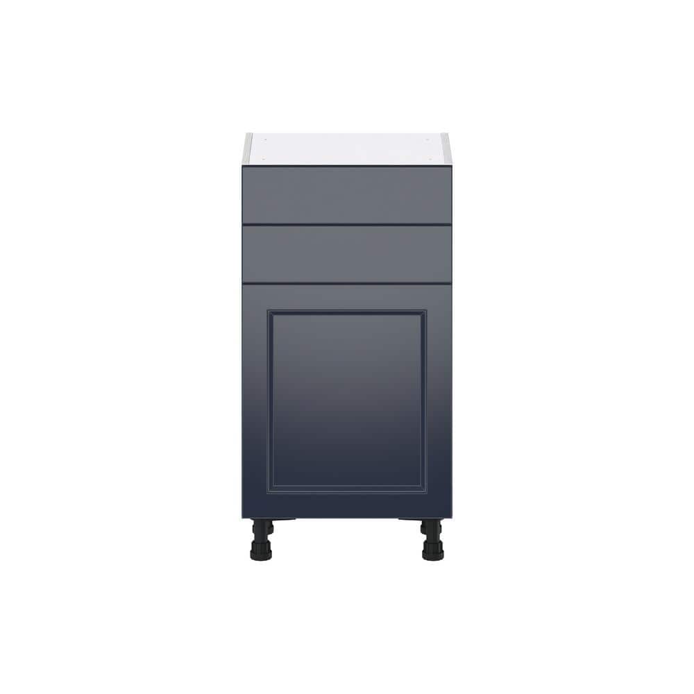 J COLLECTION 18 in. W x 14 in. D x 34.5 in. H Devon Painted Blue Shaker Assembled Shallow Base Kitchen Cabinet with 2 Drawers