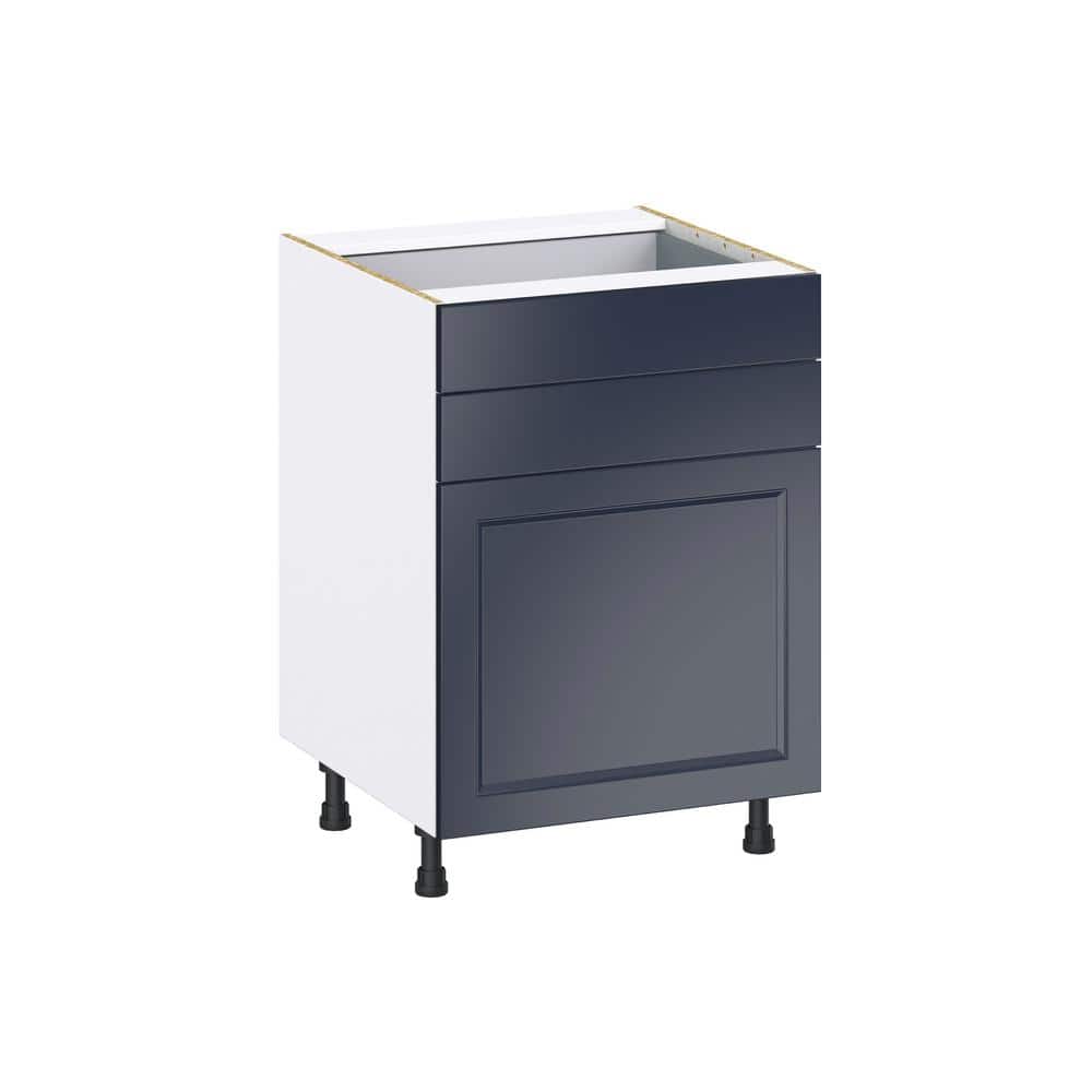 J COLLECTION Devon 24 in. W x 24 in. D x 34.5 in. H Painted Blue Shaker Assembled Base Kitchen Cabinet with Two 5 in. Drawers
