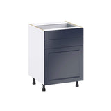 J COLLECTION Devon 24 in. W x 24 in. D x 34.5 in. H Painted Blue Shaker Assembled Base Kitchen Cabinet with Two 5 in. Drawers