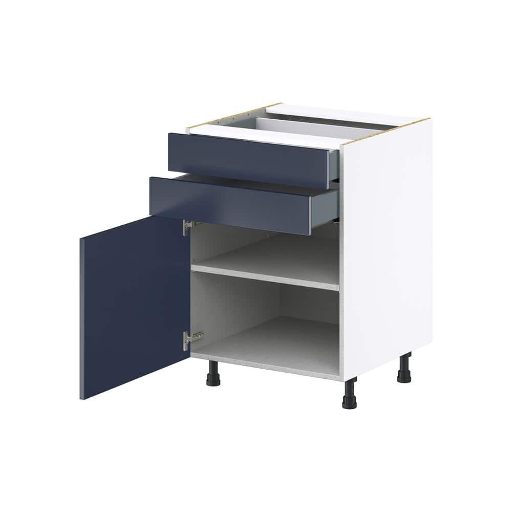 J COLLECTION Devon 24 in. W x 24 in. D x 34.5 in. H Painted Blue Shaker Assembled Base Kitchen Cabinet with Two 5 in. Drawers