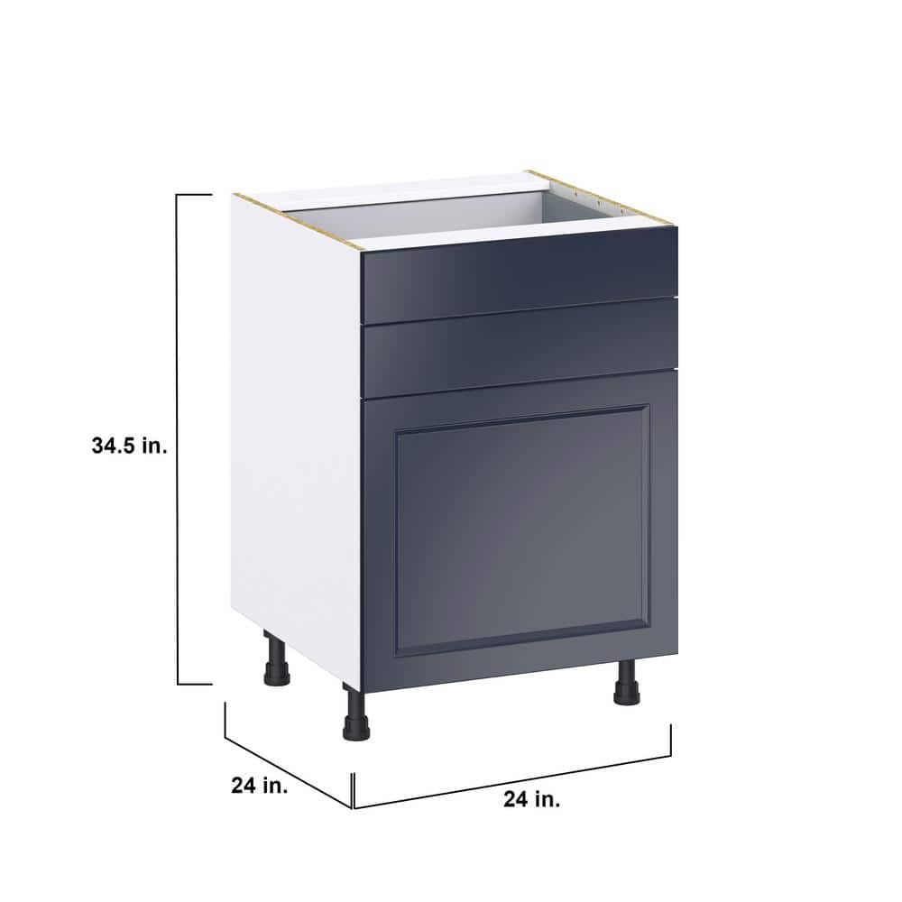 J COLLECTION Devon 24 in. W x 24 in. D x 34.5 in. H Painted Blue Shaker Assembled Base Kitchen Cabinet with Two 5 in. Drawers